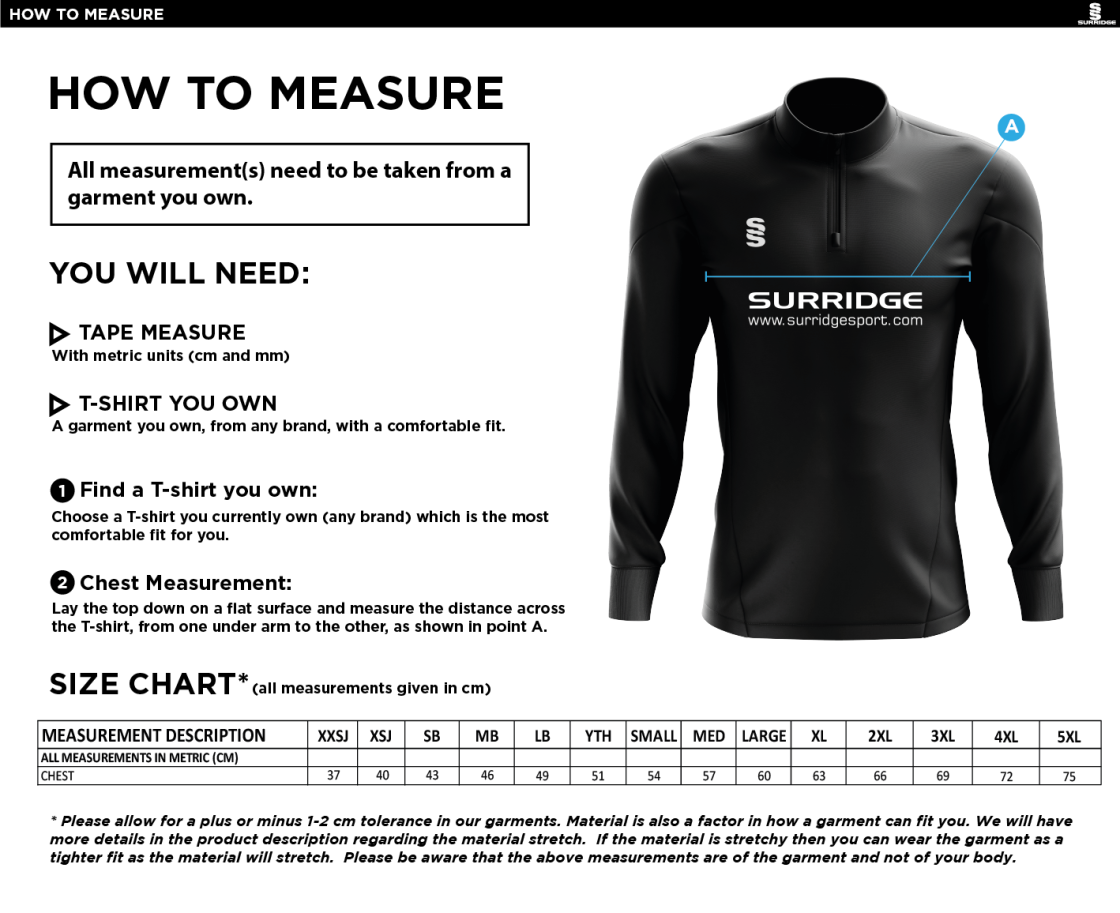 Long Ashton FC Blade Performance Top - Size Guide