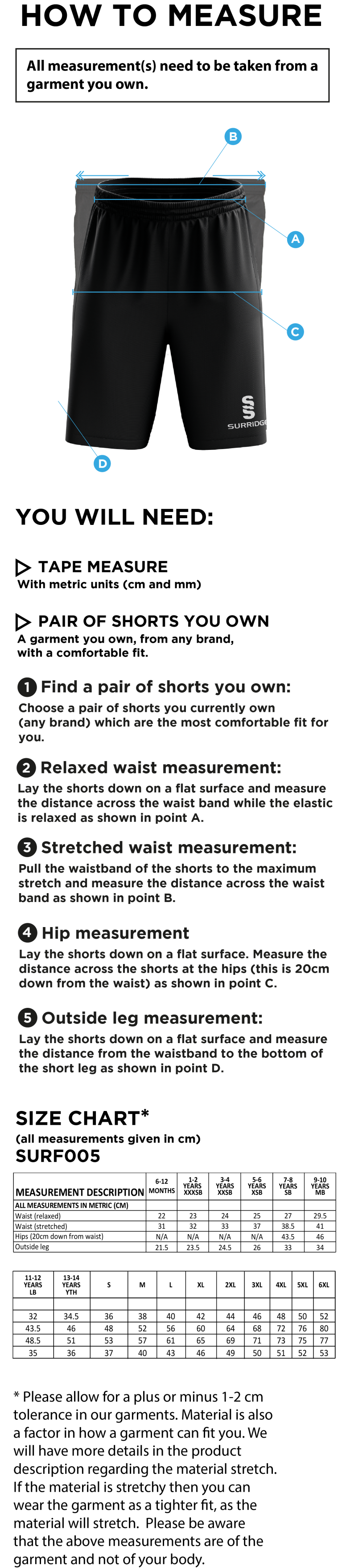 Long Ashton FC Match Football Short - Size Guide