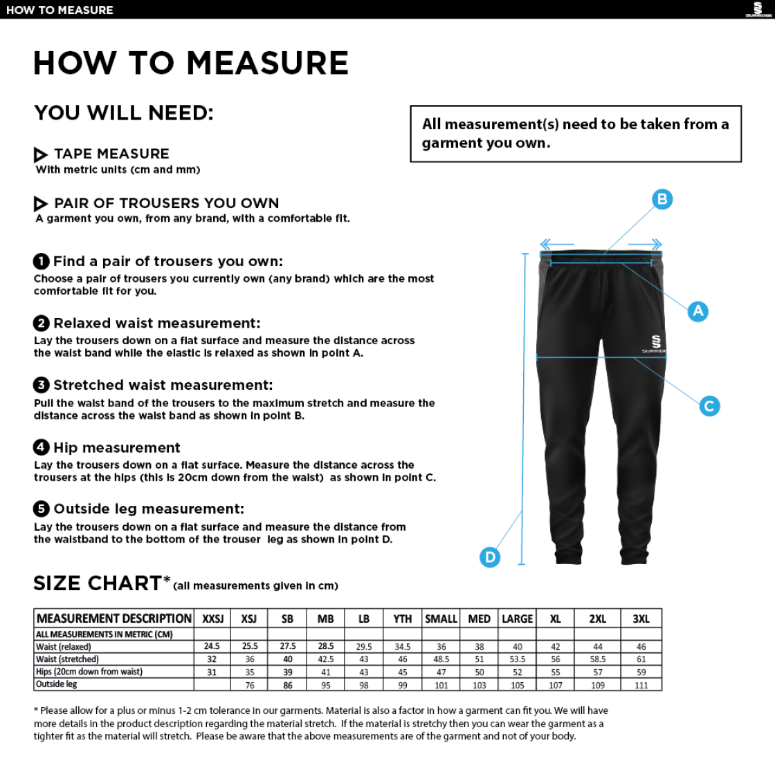 Long Ashton FC Tek Slim Pant - Size Guide