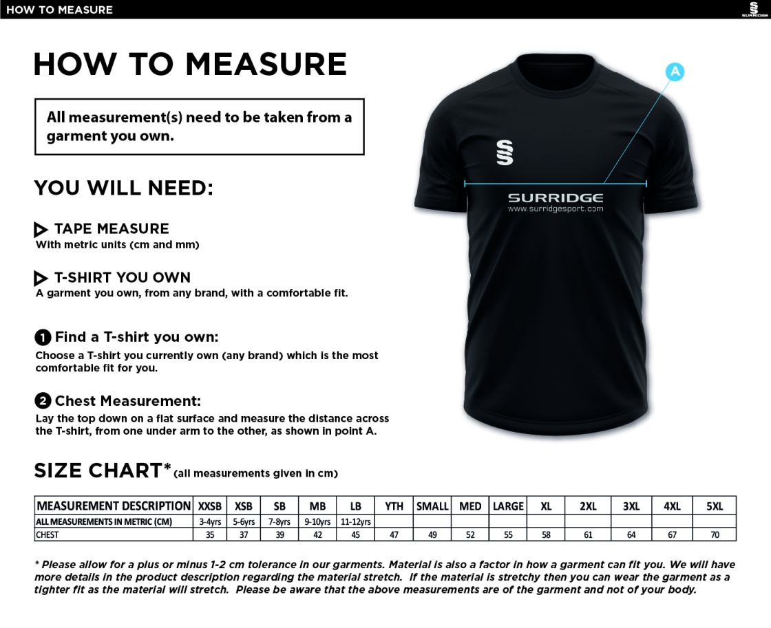 LONG ASHTON FC BLADE T-SHIRT - Size Guide