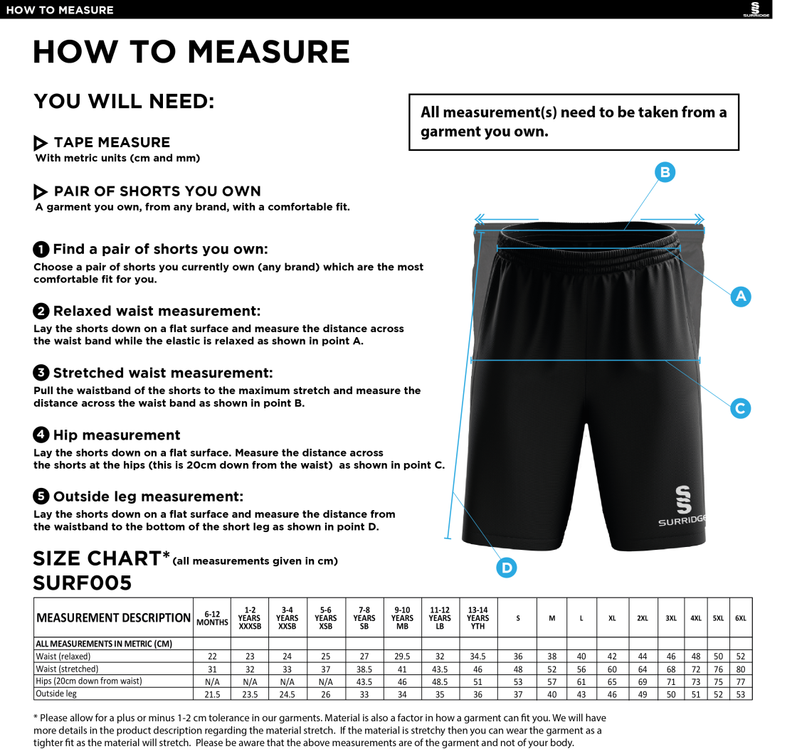 Long Ashton FC Match Football Short - Size Guide